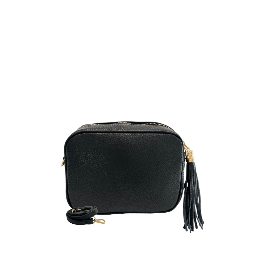 Black Cowhide Leather Women Crossbody