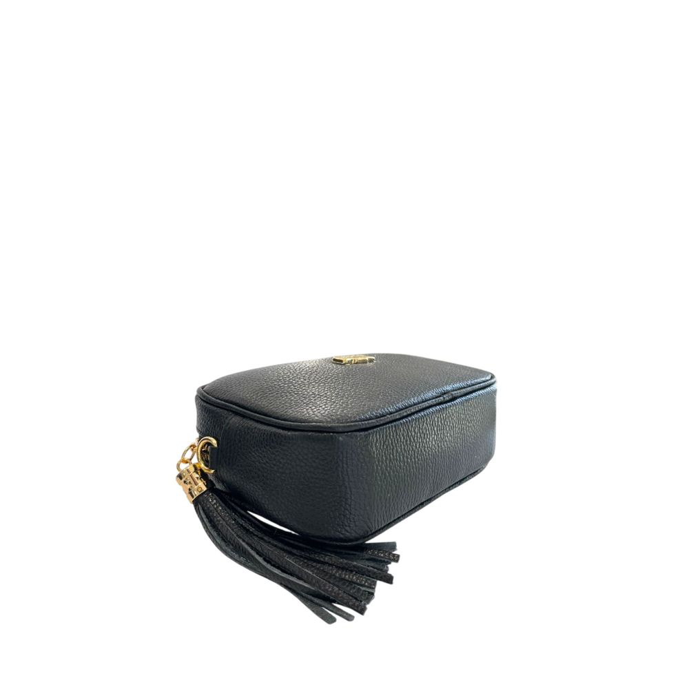 Black Cowhide Leather Women Crossbody
