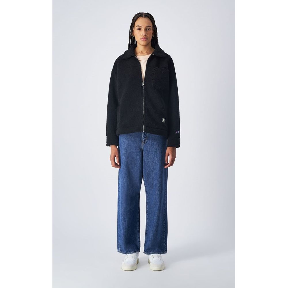 Black Polyester Full-Length Jacket