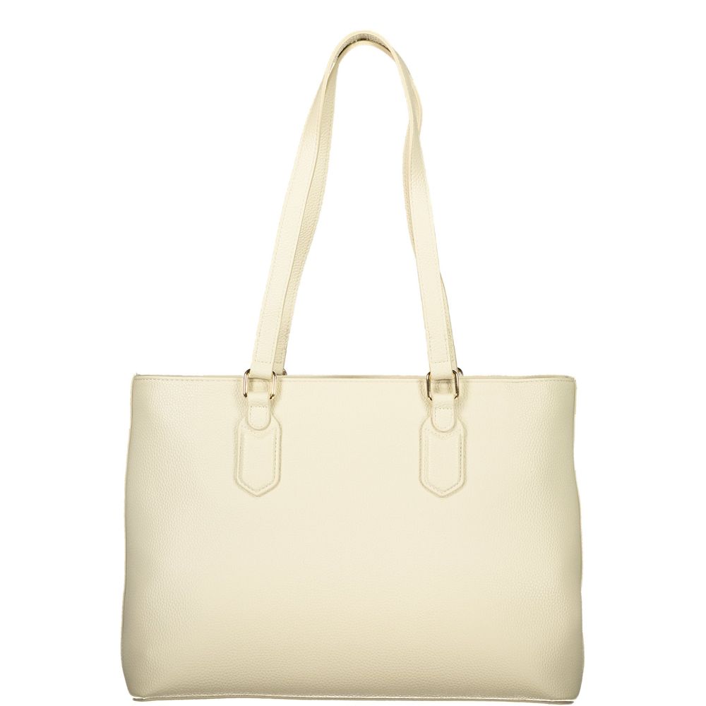 Beige Polyurethane Women's Shoulder Bag with Internal Pocket