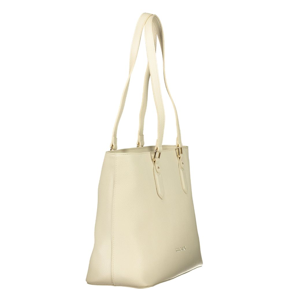 Beige Polyurethane Women's Shoulder Bag with Internal Pocket