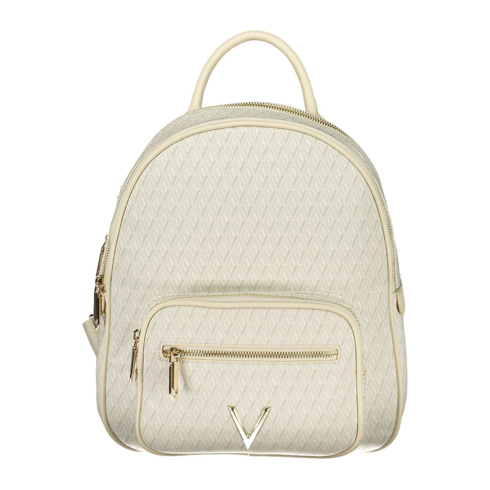 Beige Polyurethane Women's Backpack with Adjustable Straps
