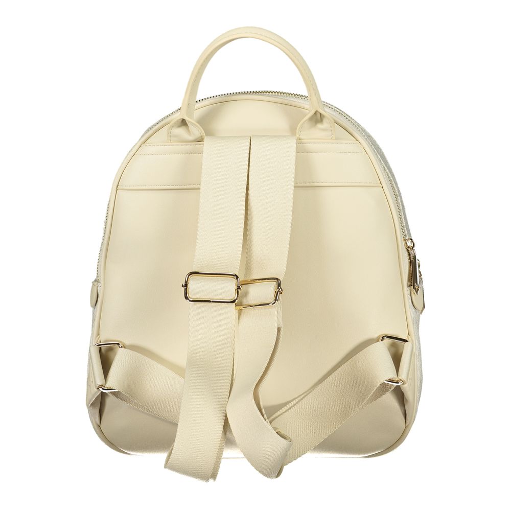 Beige Polyurethane Women's Backpack with Adjustable Straps