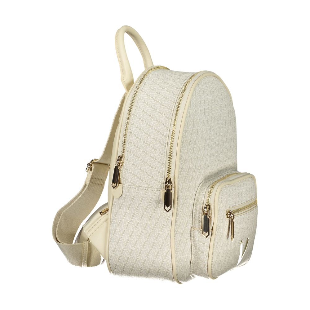 Beige Polyurethane Women's Backpack with Adjustable Straps