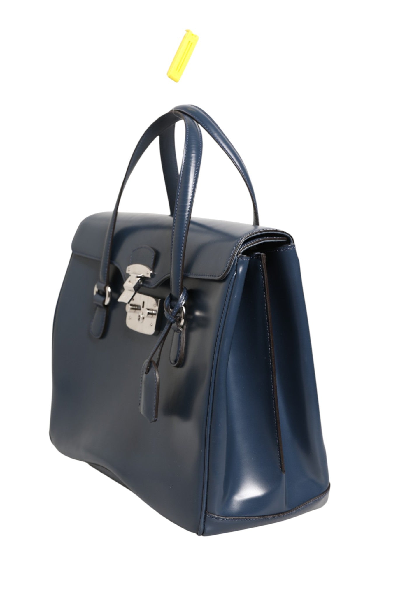 Blue Smooth Leather Lady Lock Shouler Bag