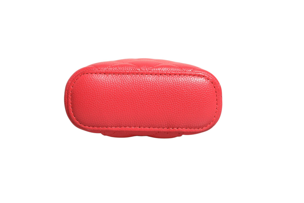 Red Caviar Quilted Small Vertical Coco Beauty Vanity Case with Chain