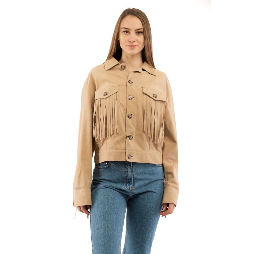 Beige Cotton Leather Jacket