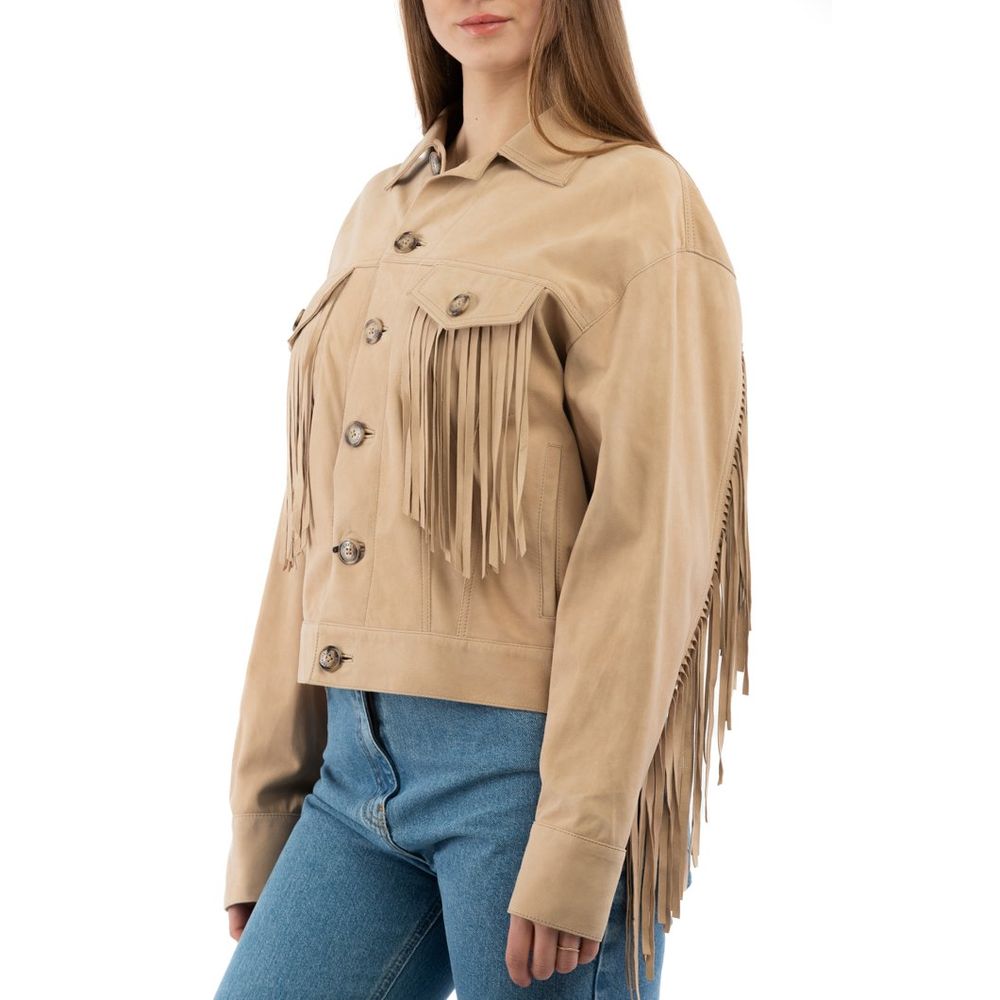 Beige Cotton Leather Jacket