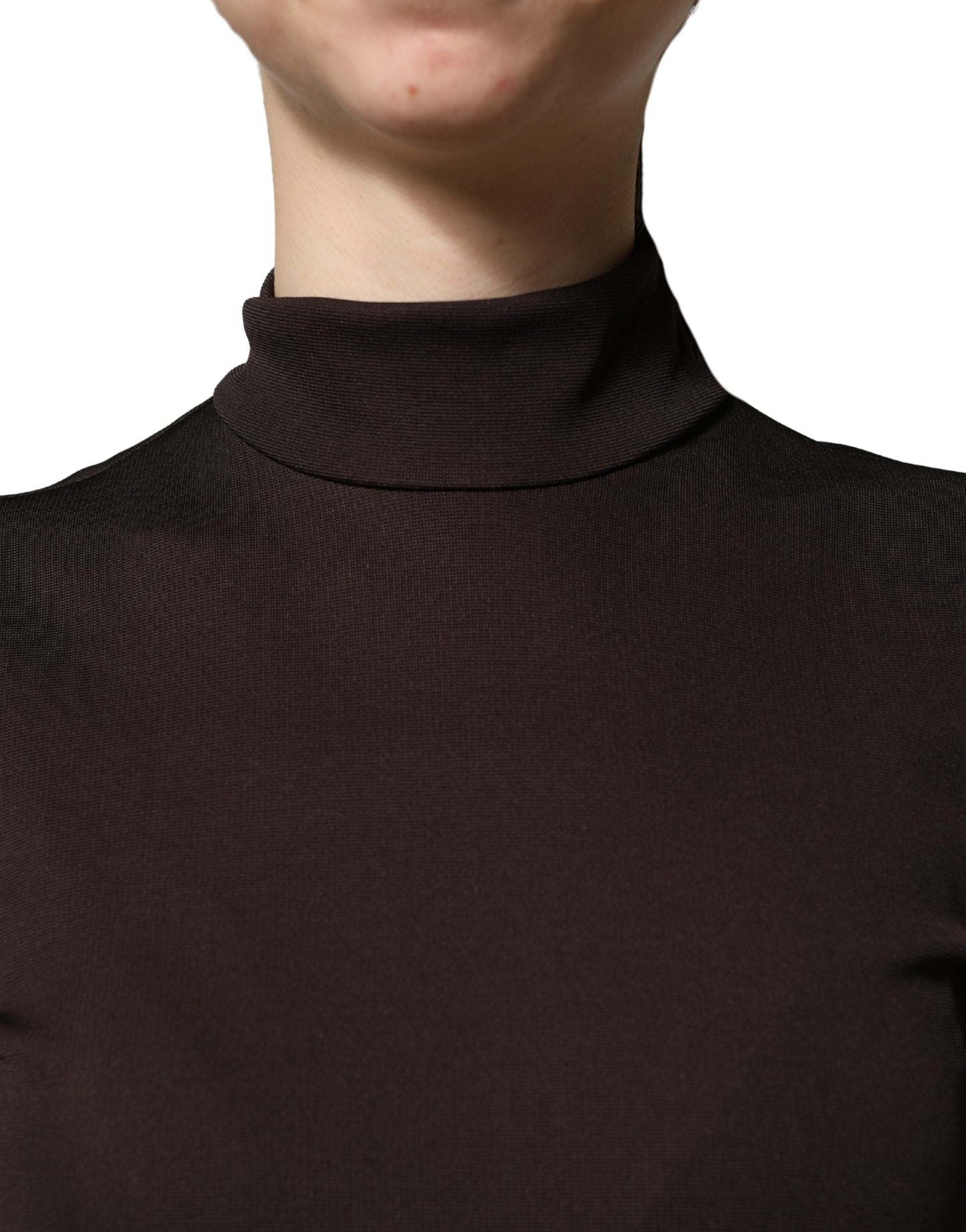 Brown Turtleneck Jersey Long Maxi Dress