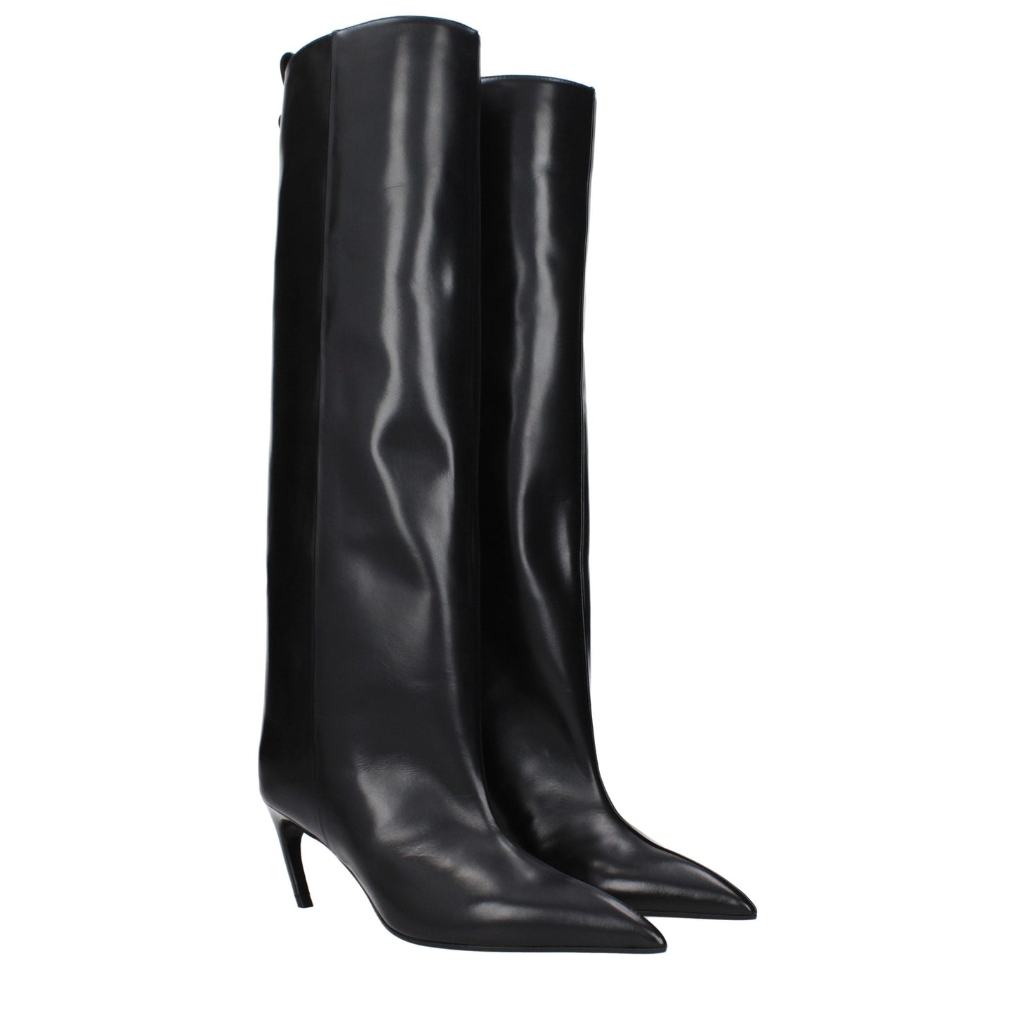 Black Leather High Heel Boots