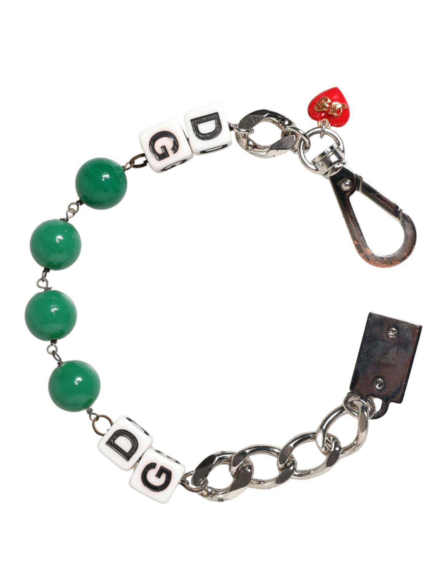 Silver Brass Chain Dice DG Logo EmbellishedCharm Bracelet