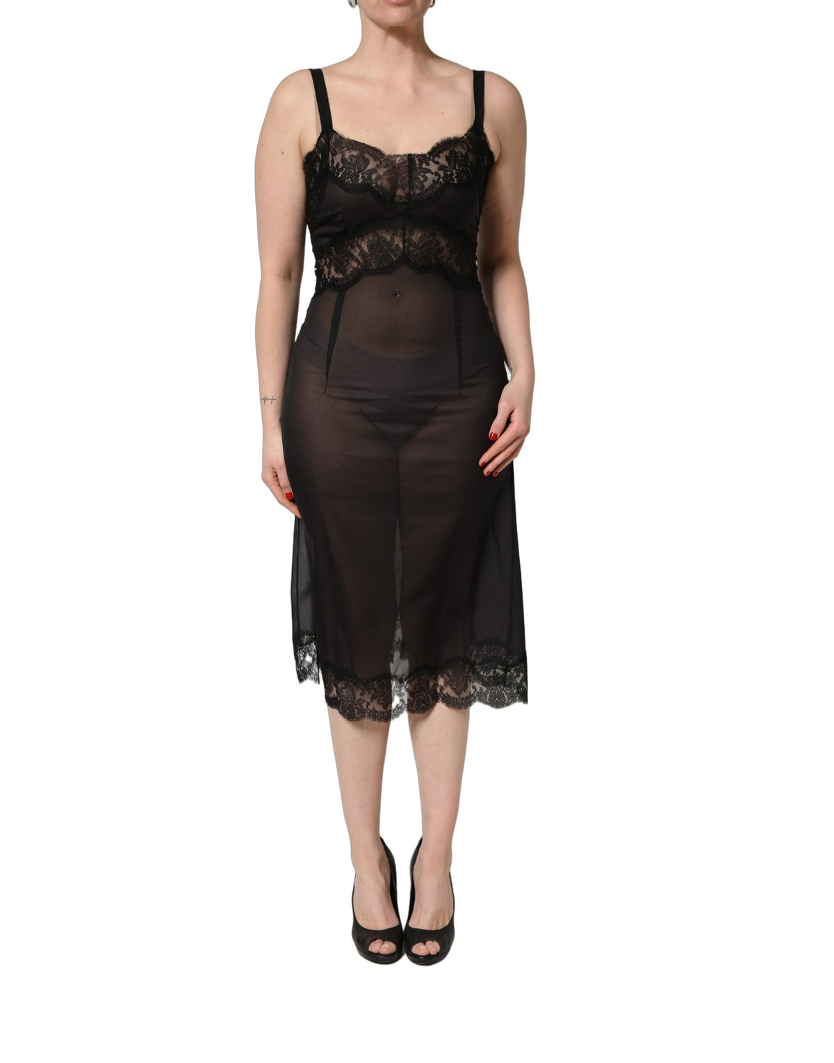 Black Silk Lace Slip Lingerie Chemise Sleepwear