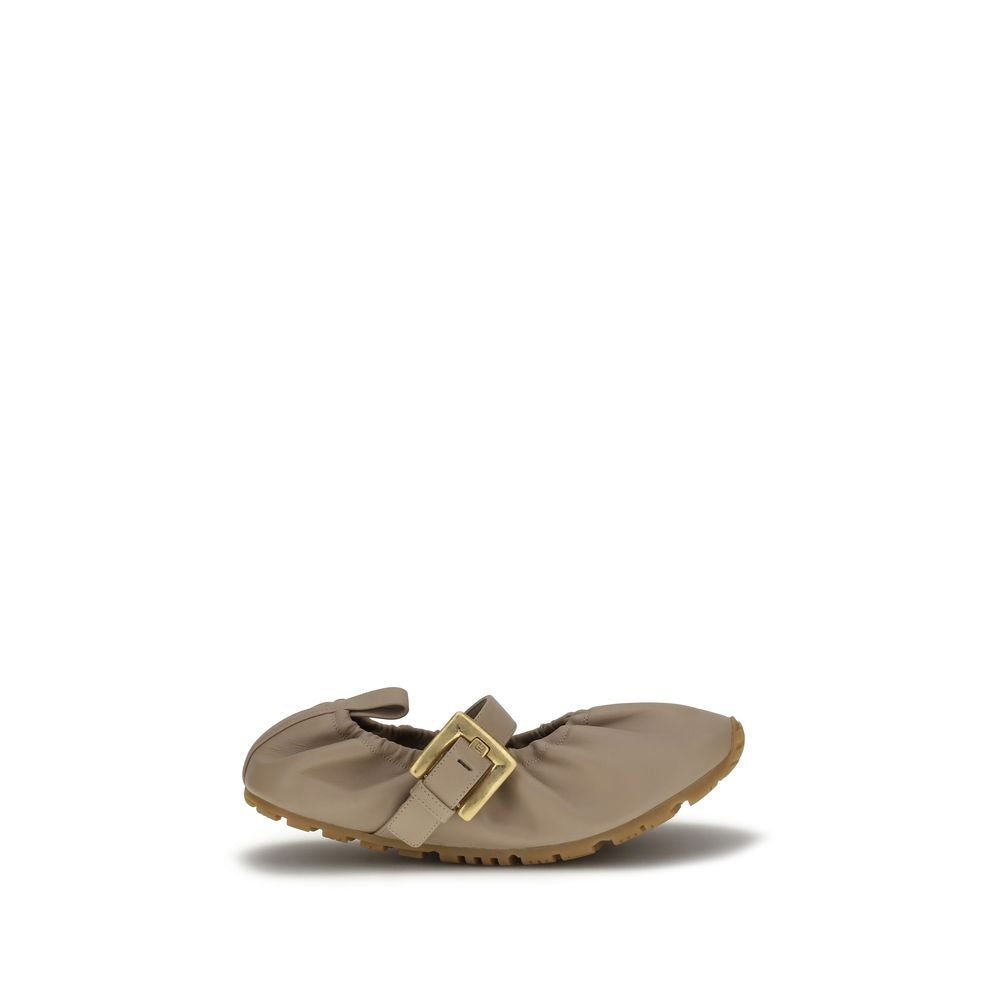Beige Lamb Ovis Aries Ballet Flats