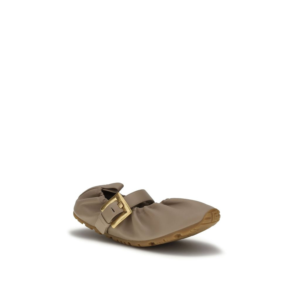 Beige Lamb Ovis Aries Ballet Flats