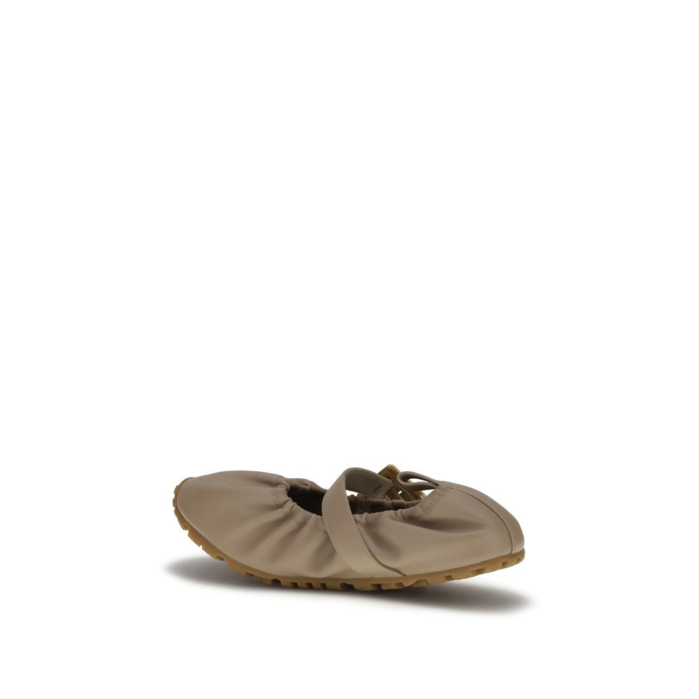 Beige Lamb Ovis Aries Ballet Flats