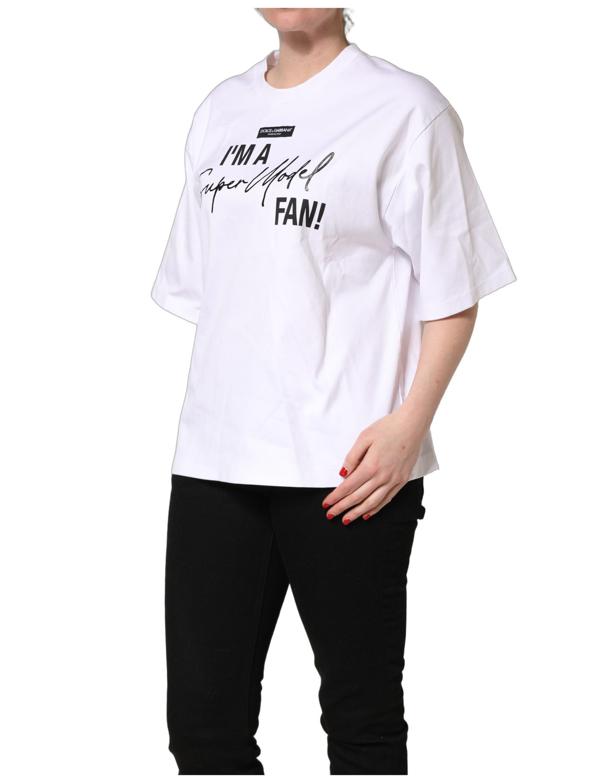 White I'm A Super Model Fan Print Jersey T-shirt