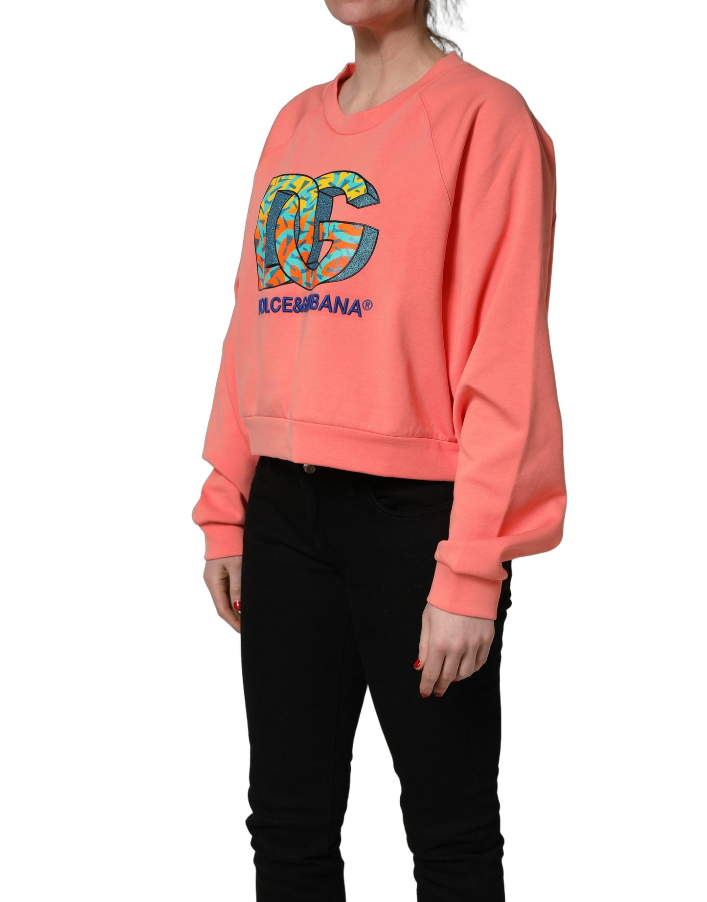 Pink Graphic Crew Neck Cropped Sweatshirt Sweater