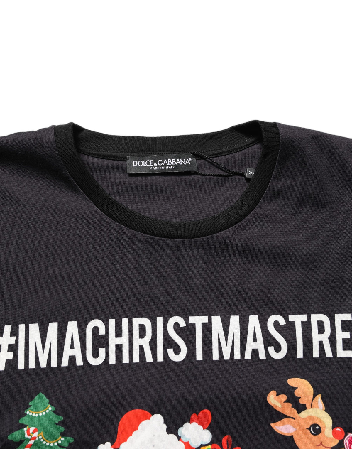 Black #IAMACHRISTMASTREE Print Cotton T-shirt