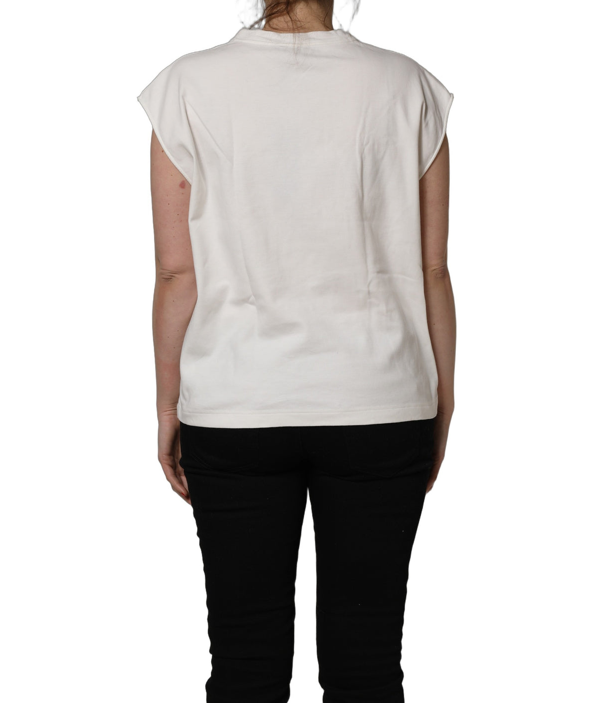 White Cotton Graphic Sleeveless Tank Top