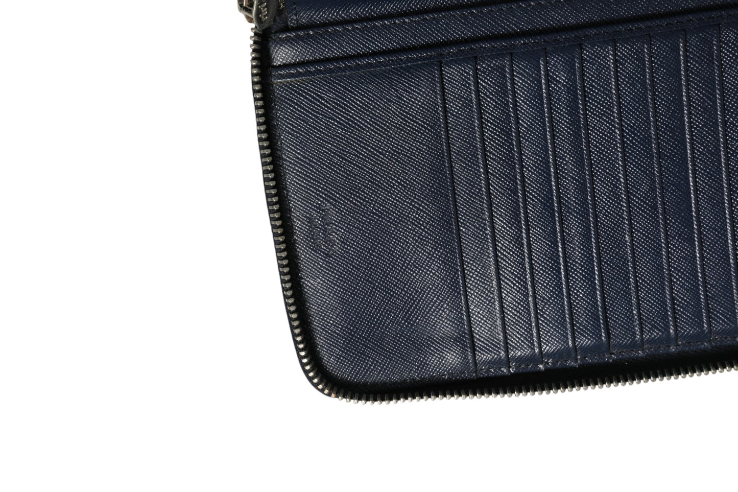 Navy Oliver Embossed Leather Zip-Around Wallet