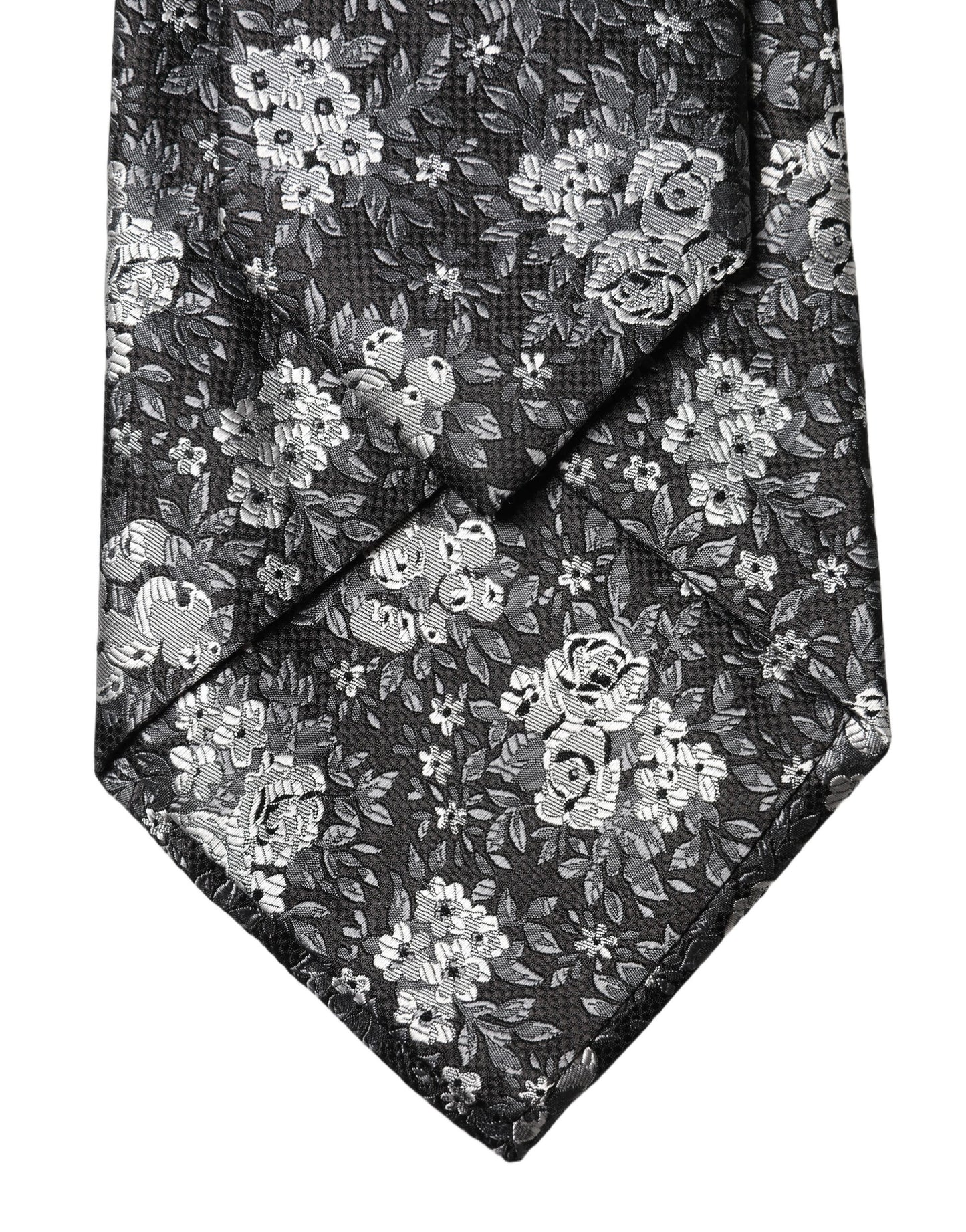 Dark Gray White Floral Silk Adjustable Women Necktie Tie