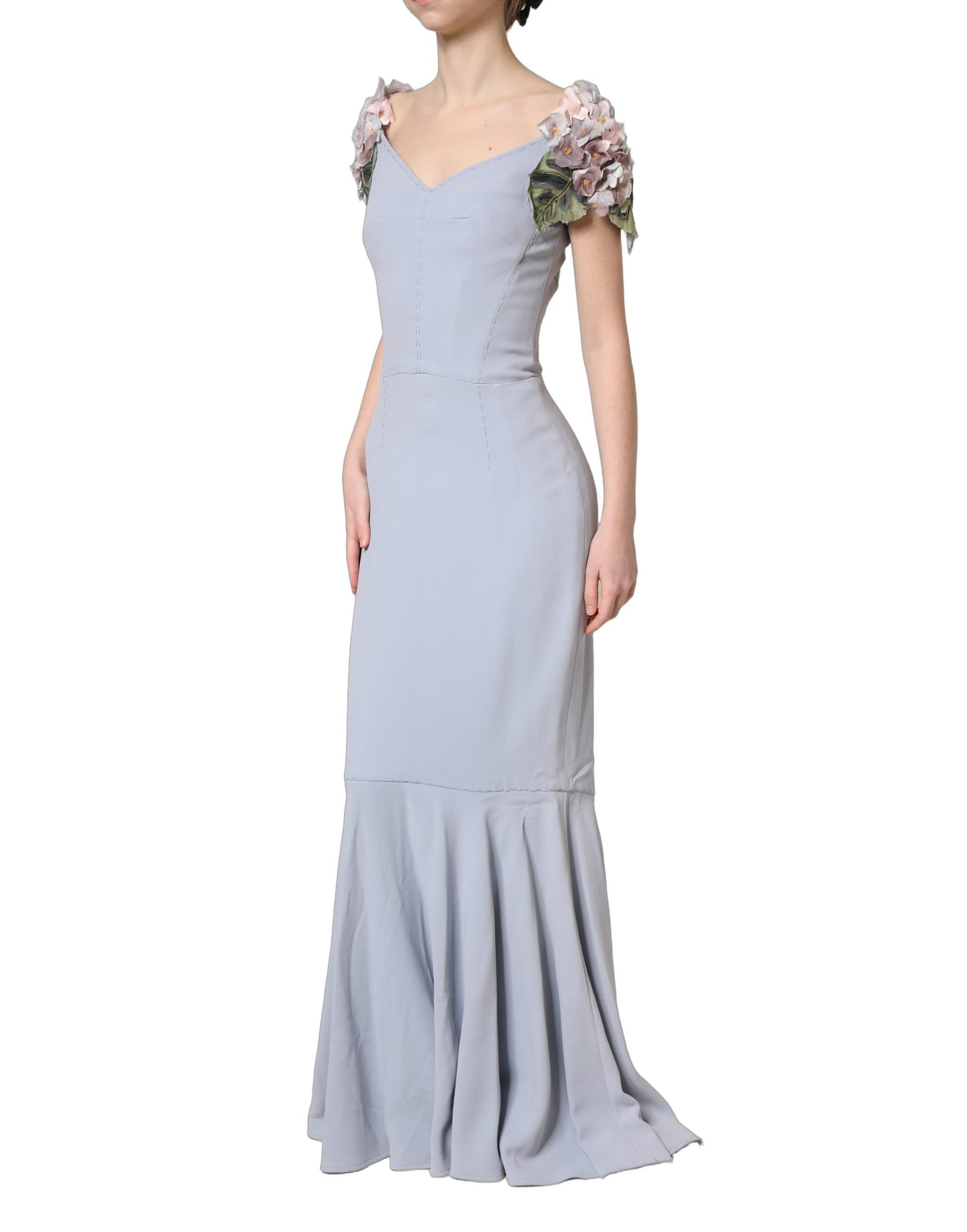 Light Blue Hydrangea Embellished Cap Sleeve Dress