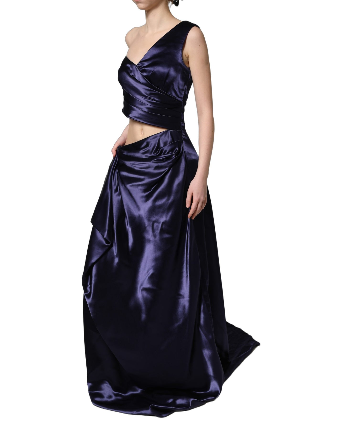 Navy Blue One Shoulder Evening Gown Dress