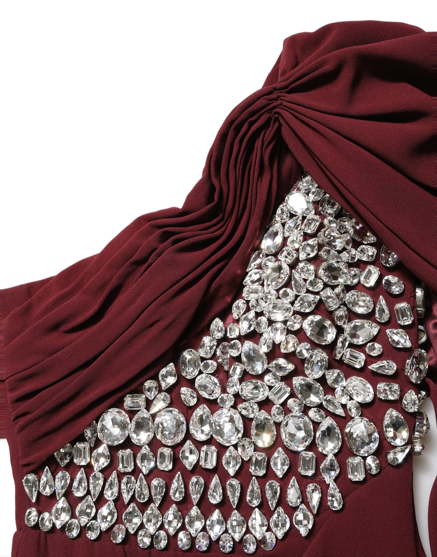 Maroon Crystal One Shoulder EveningGown Dress