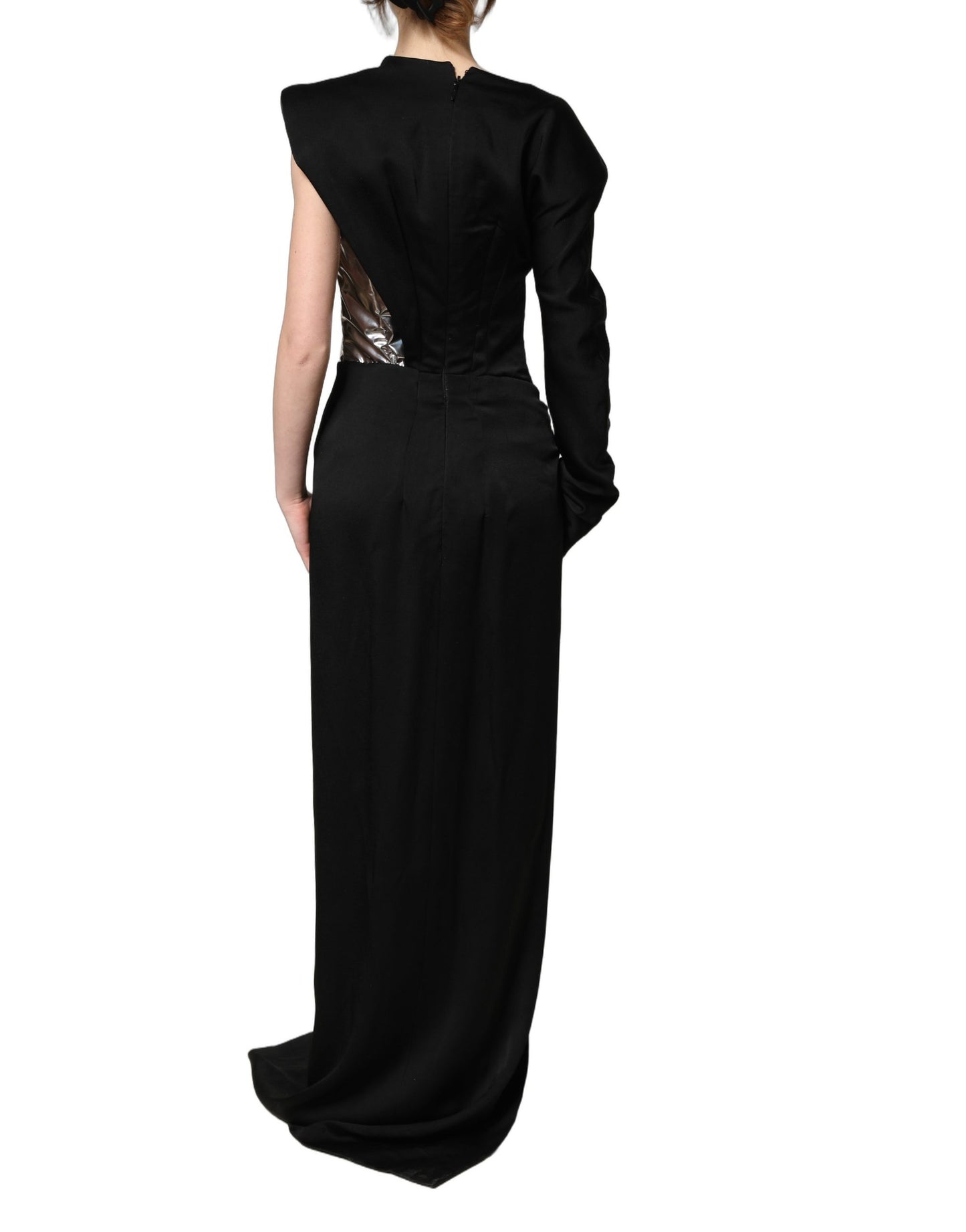 Black Silver OneShoulder Cocktail Gown Dress