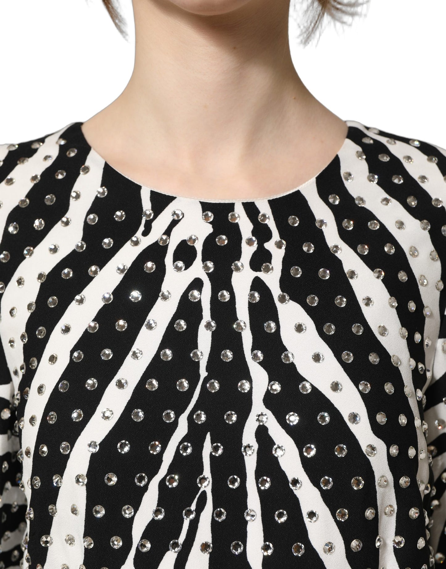Black White Zebra Crystal Embellished Dress