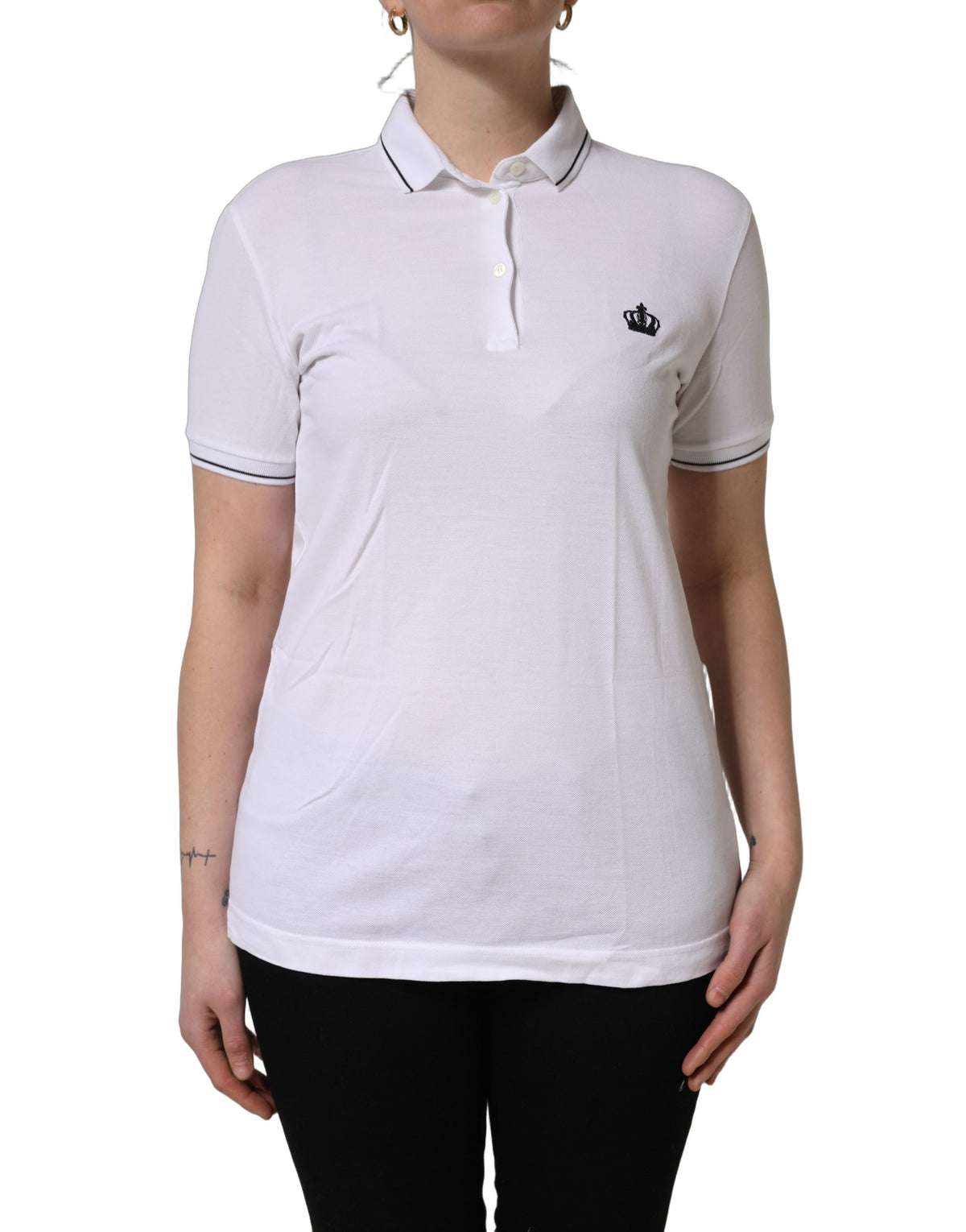 White Crown Cotton Short Sleeves Polo Top