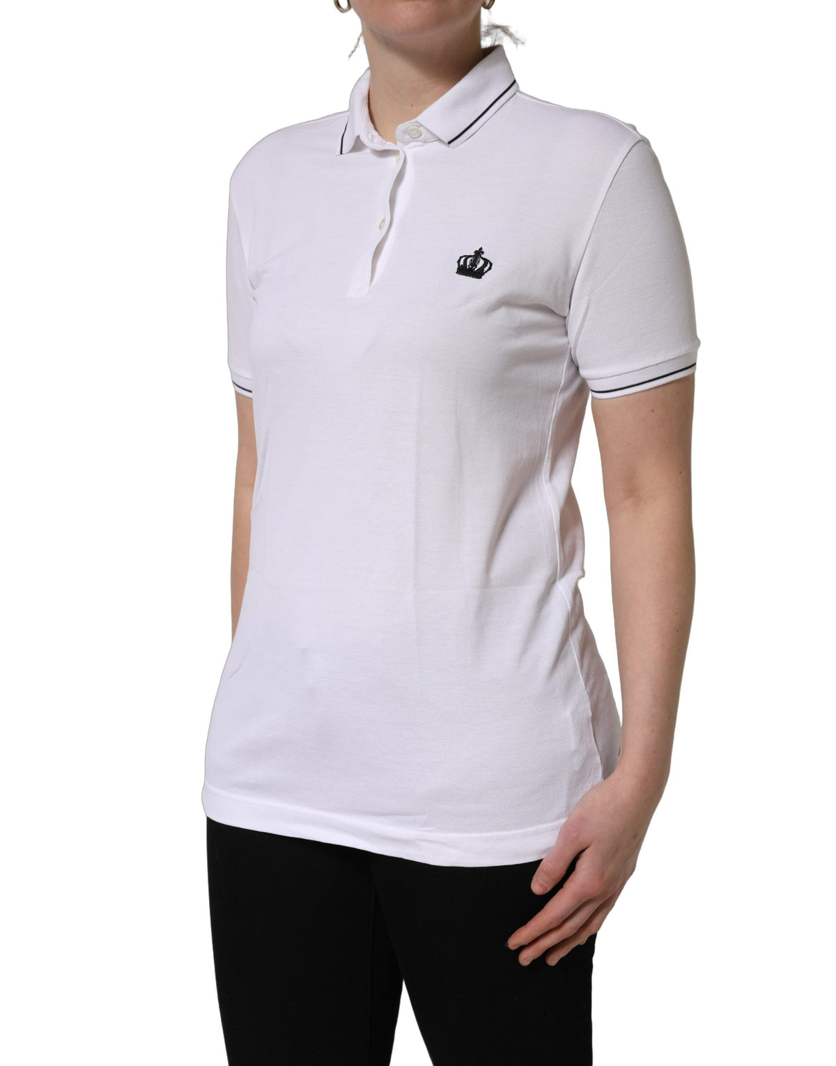 White Crown Cotton Short Sleeves Polo Top