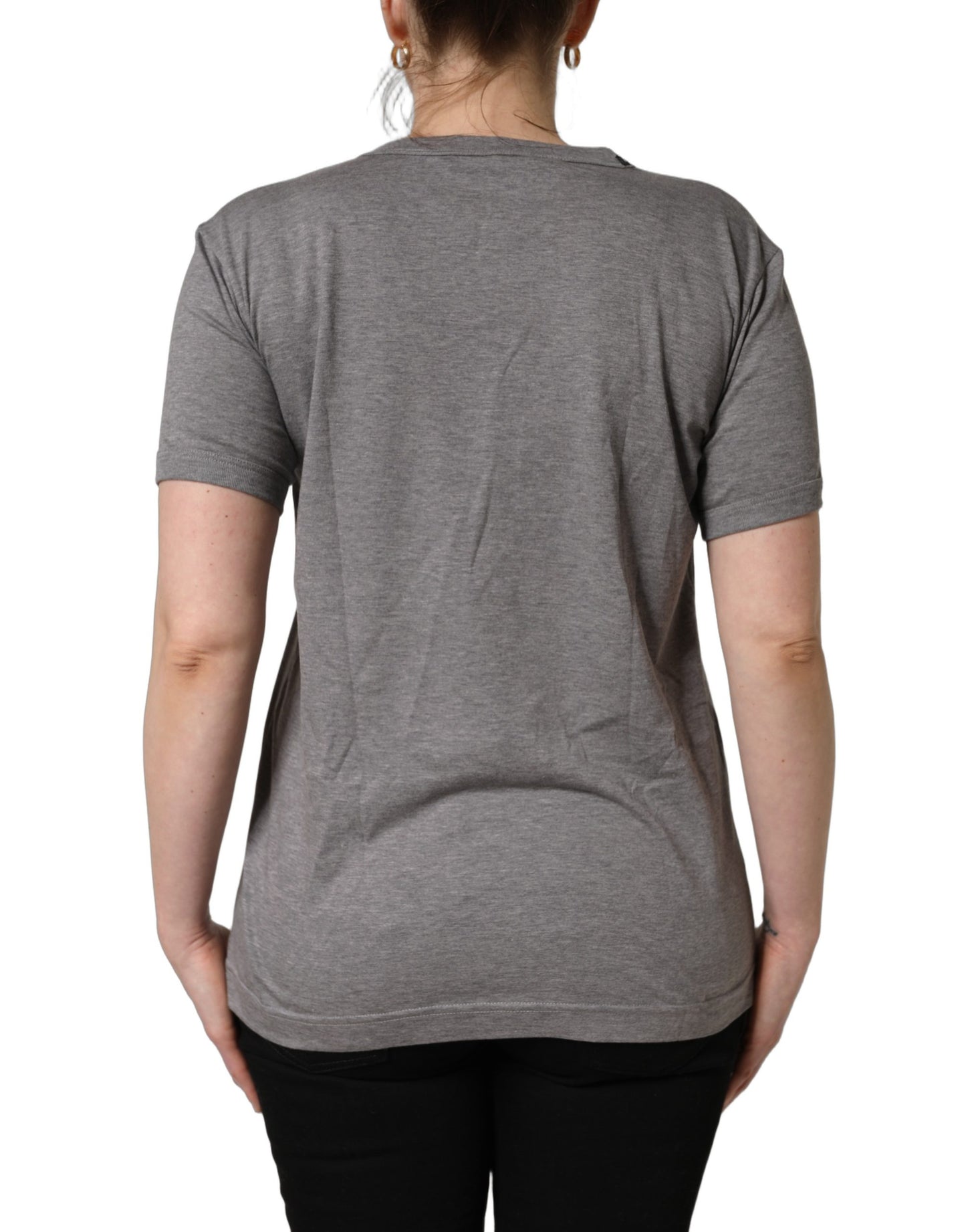 Grey Cotton Short Sleeves Crew Neck T-shirt