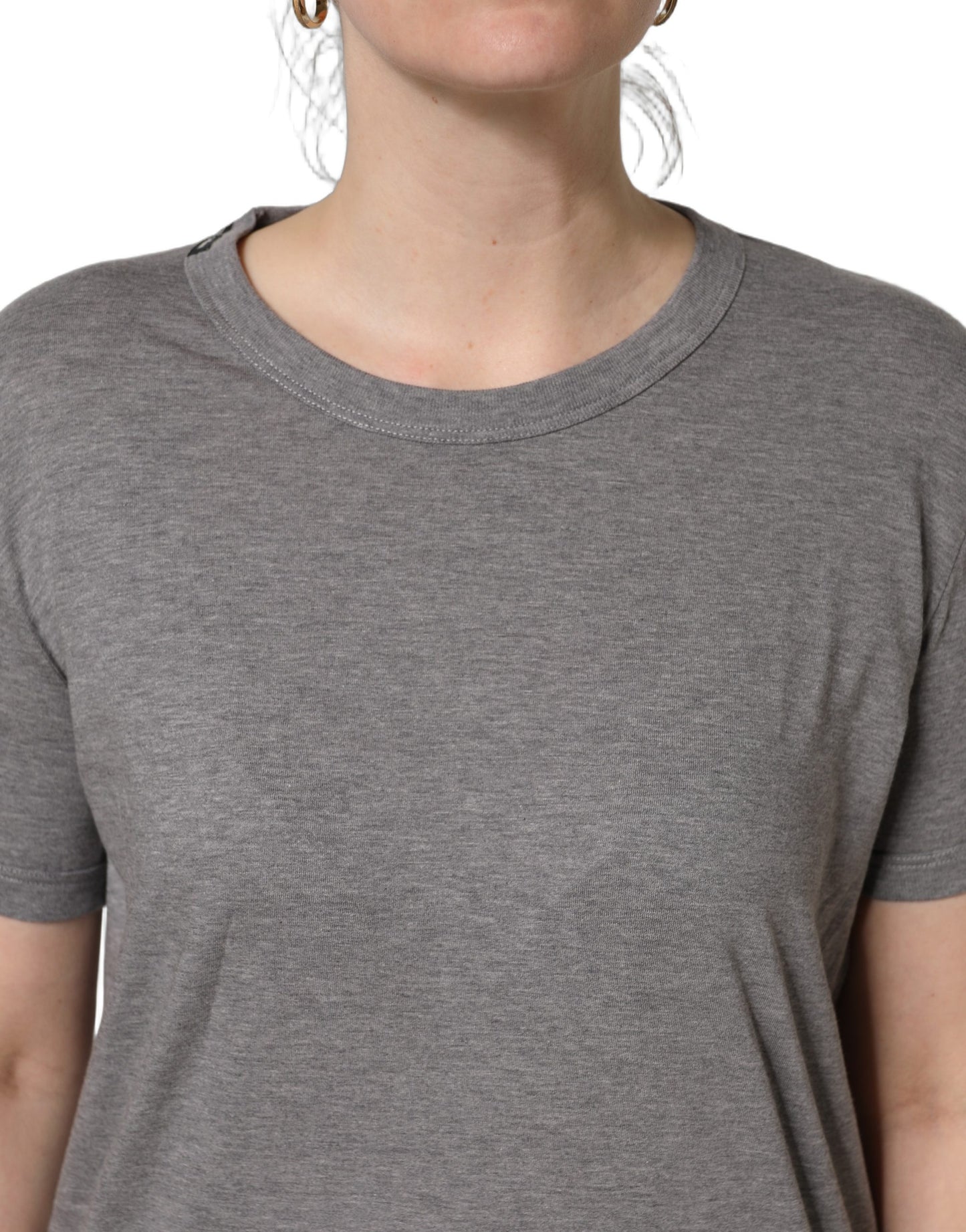 Grey Cotton Short Sleeves Crew Neck T-shirt