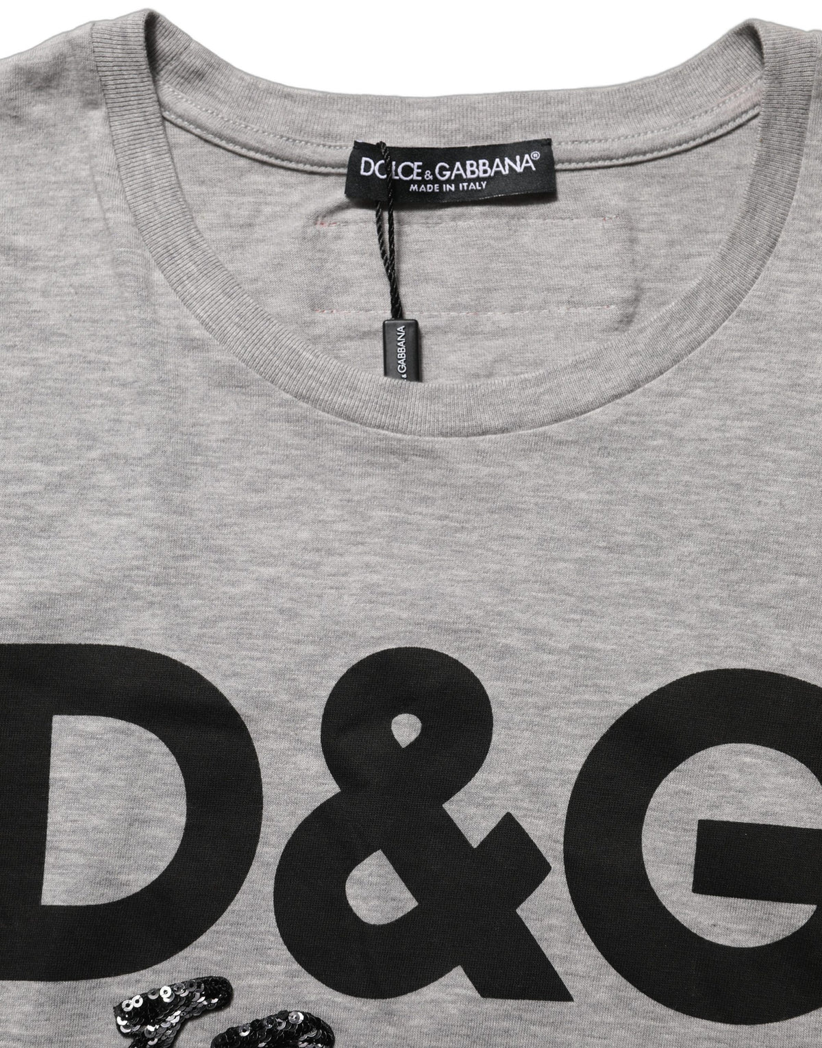 Gray Cotton Logo Printed Crew Neck T-shirt