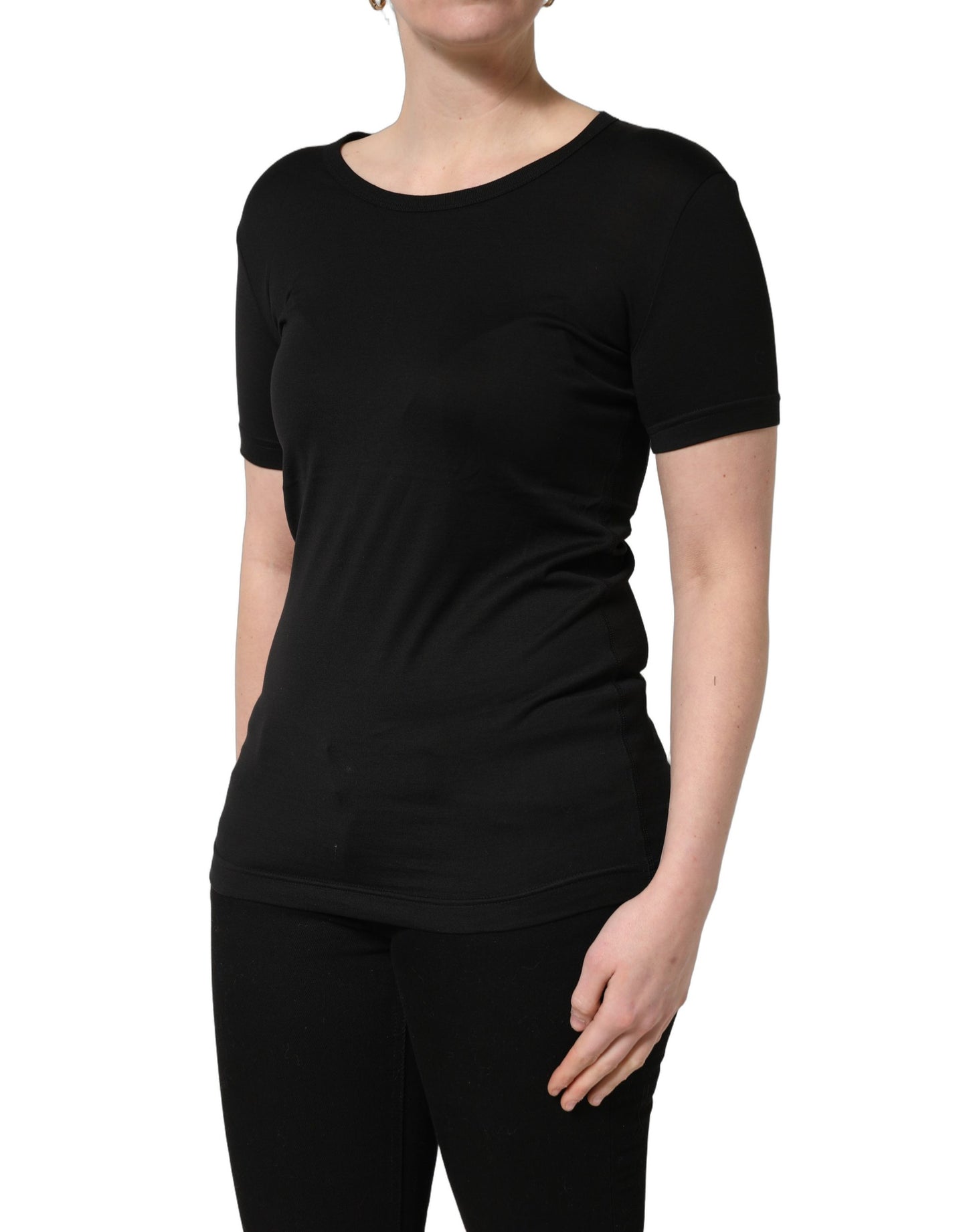 Black Cotton Round Neck Short Sleeves T-Shirt
