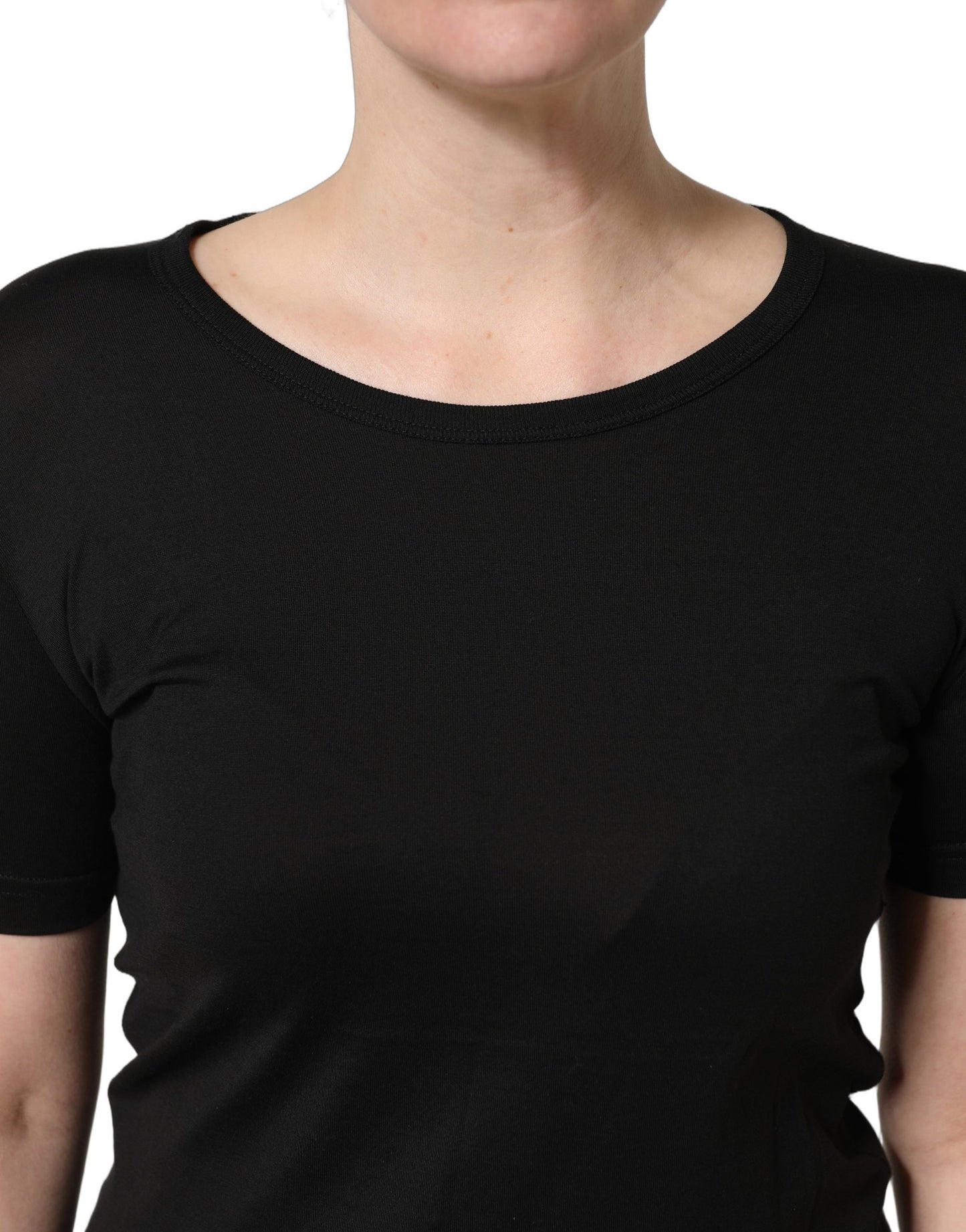 Black Cotton Round Neck Short Sleeves T-Shirt