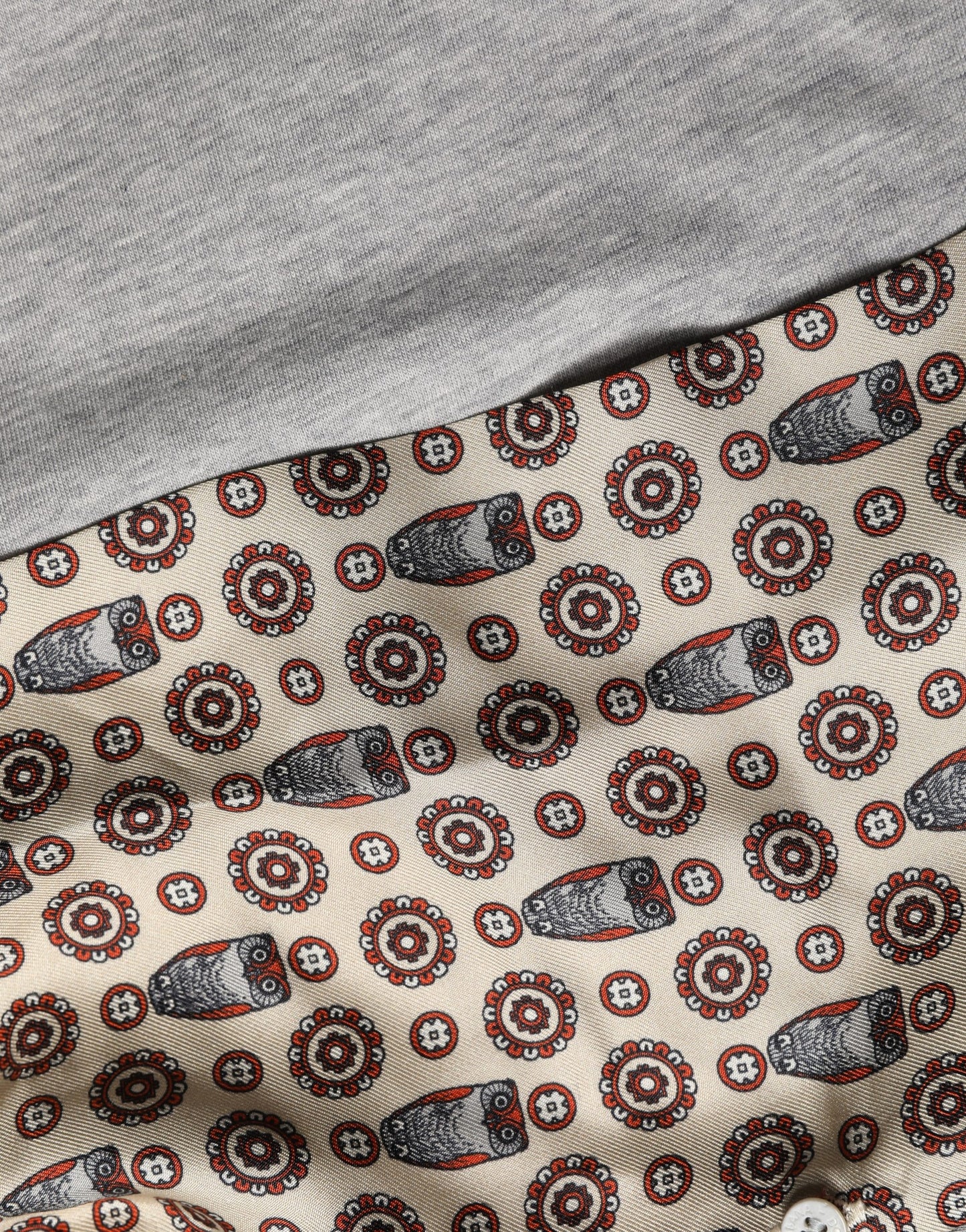 Gray Cotton V-neck Owl Silk Scarf Top T-shirt