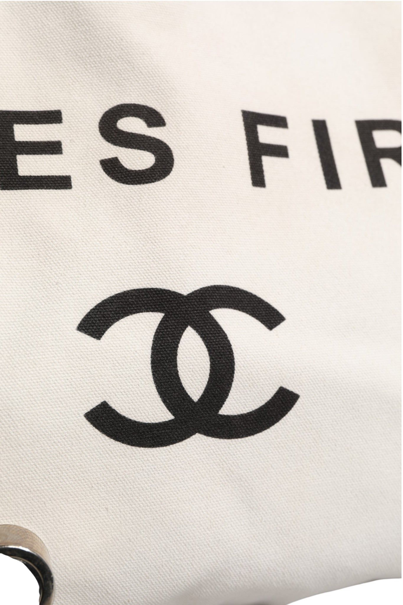 Ladies First White and Black Canvas Shopper Tote Bag