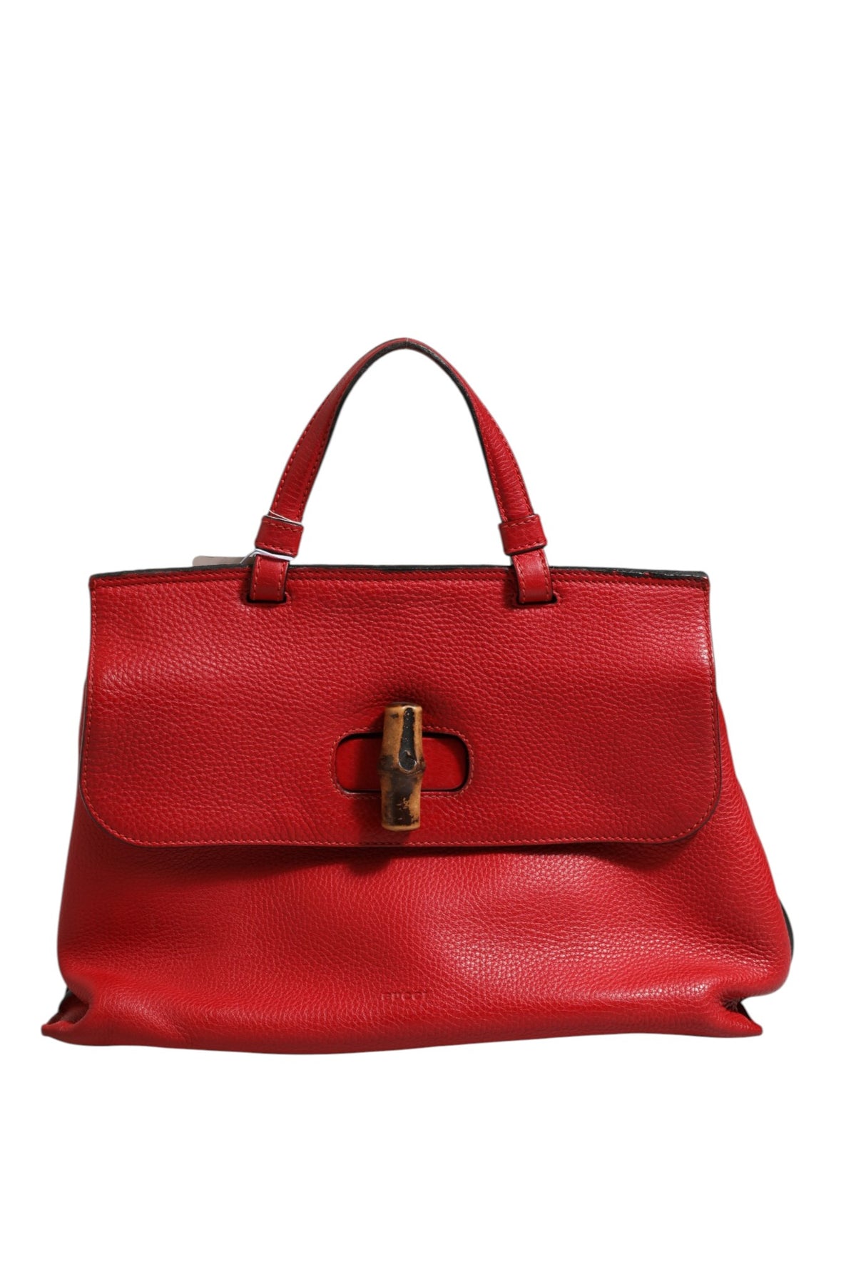Red Leather Bamboo Daily Tote Crossbody Bag