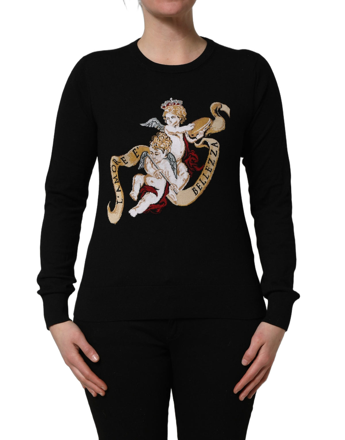 Black Angels Wool Crew Neck Pullover Sweater