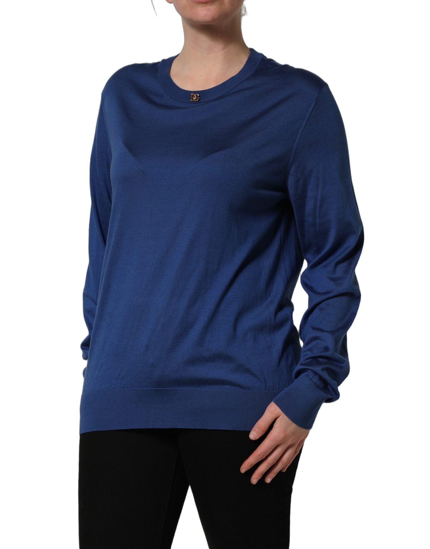 Blue Silk DG Logo Crew Neck Pullover Sweater