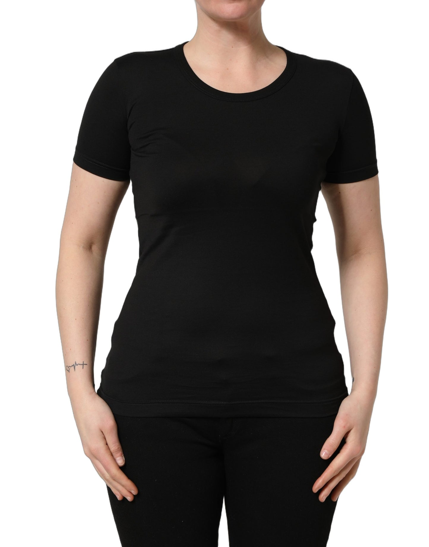 Black Cotton Round Neck Short Sleeve T-shirt