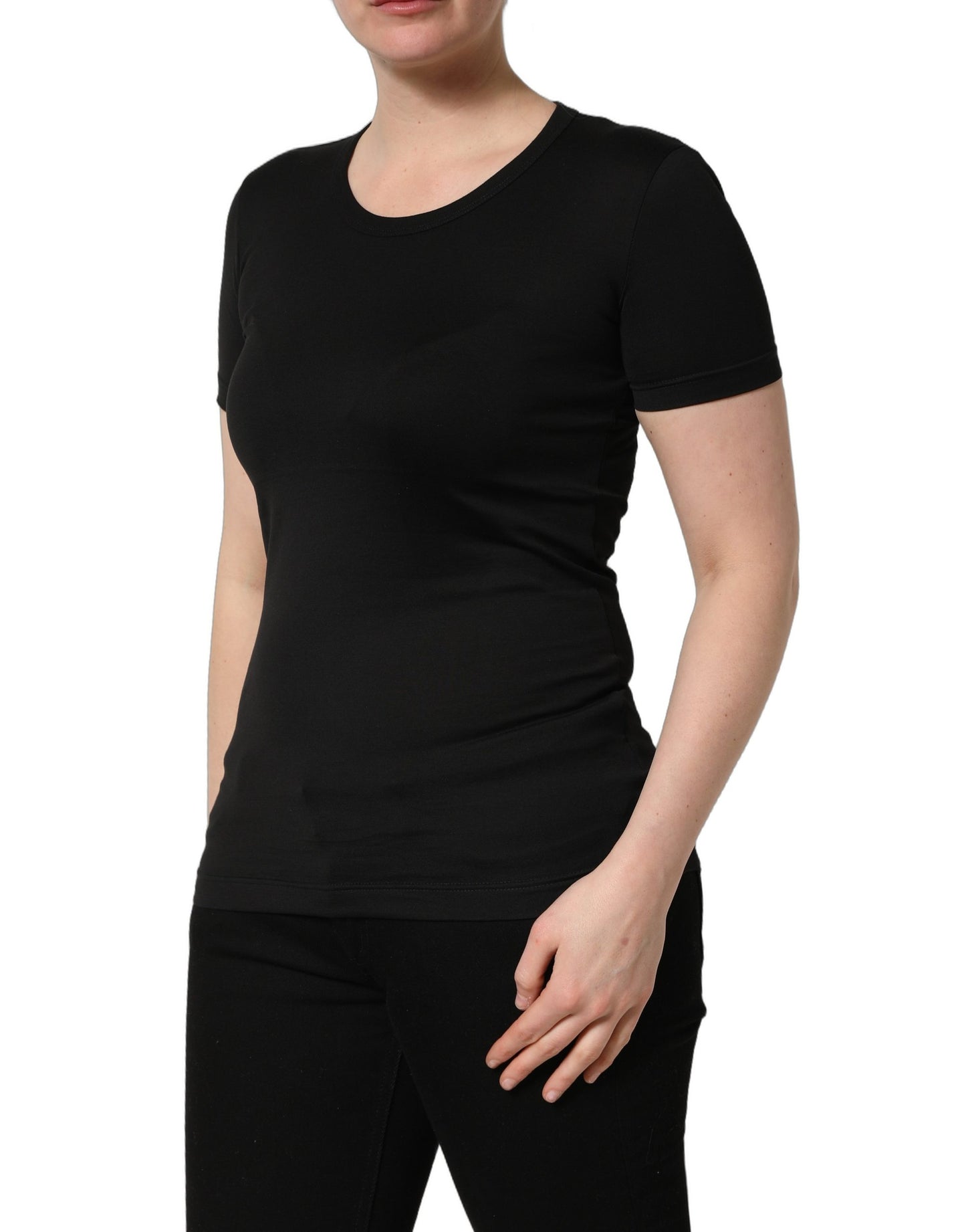 Black Cotton Round Neck Short Sleeve T-shirt