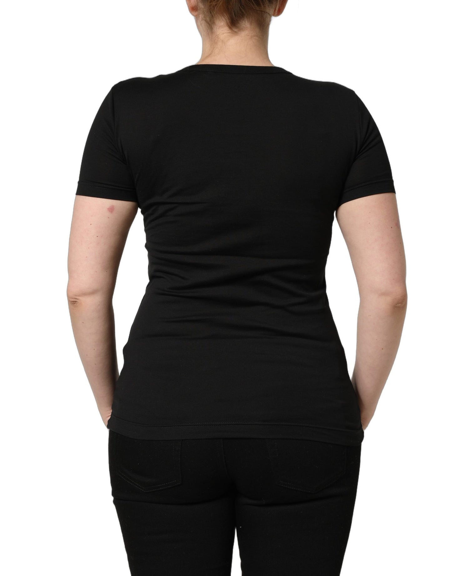 Black Cotton Round Neck Short Sleeve T-shirt