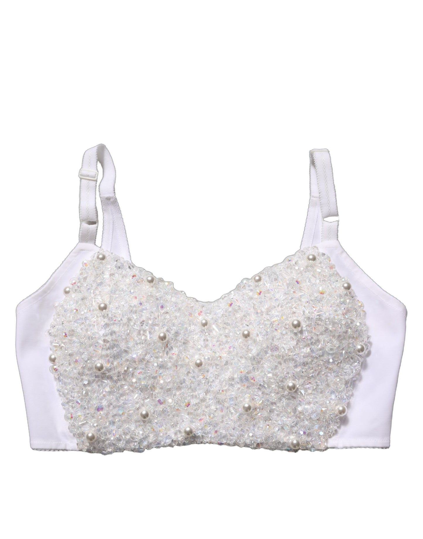 White Pearls Beaded Corset Bustier Crop Top
