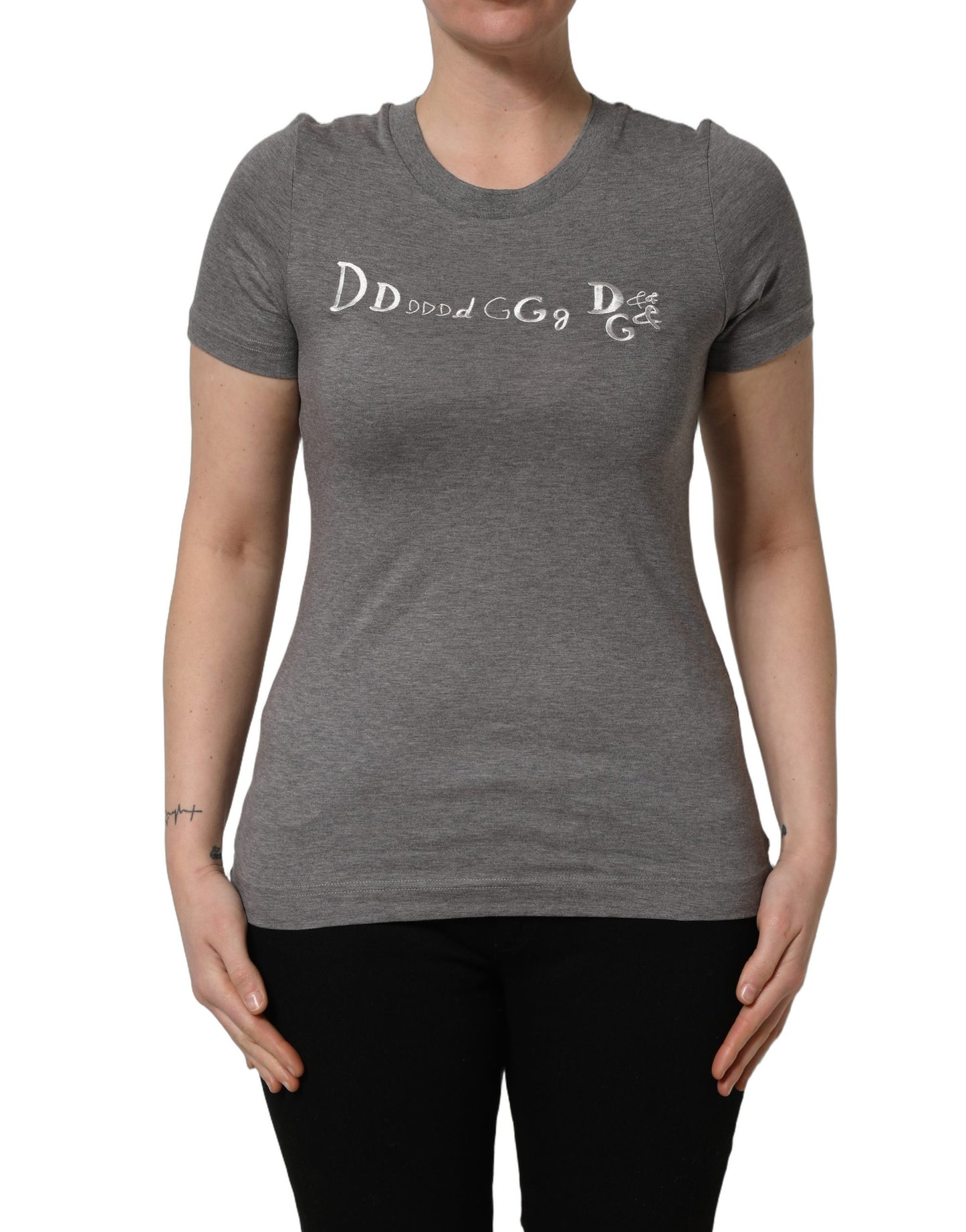 Gray Logo Embroidery Short Sleeve T-shirt
