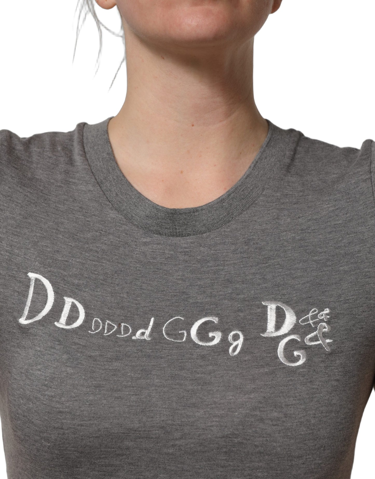 Gray Logo Embroidery Short Sleeve T-shirt
