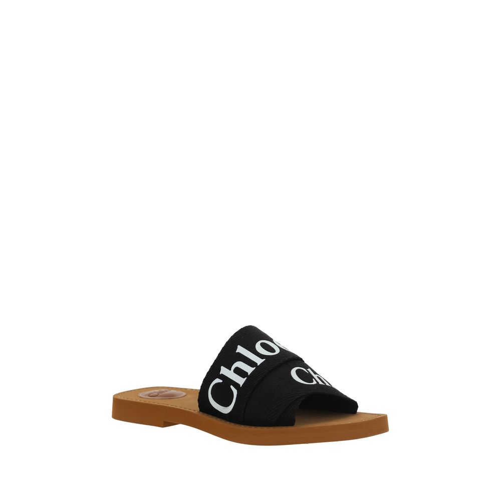 Black Cotton Flat Sandals