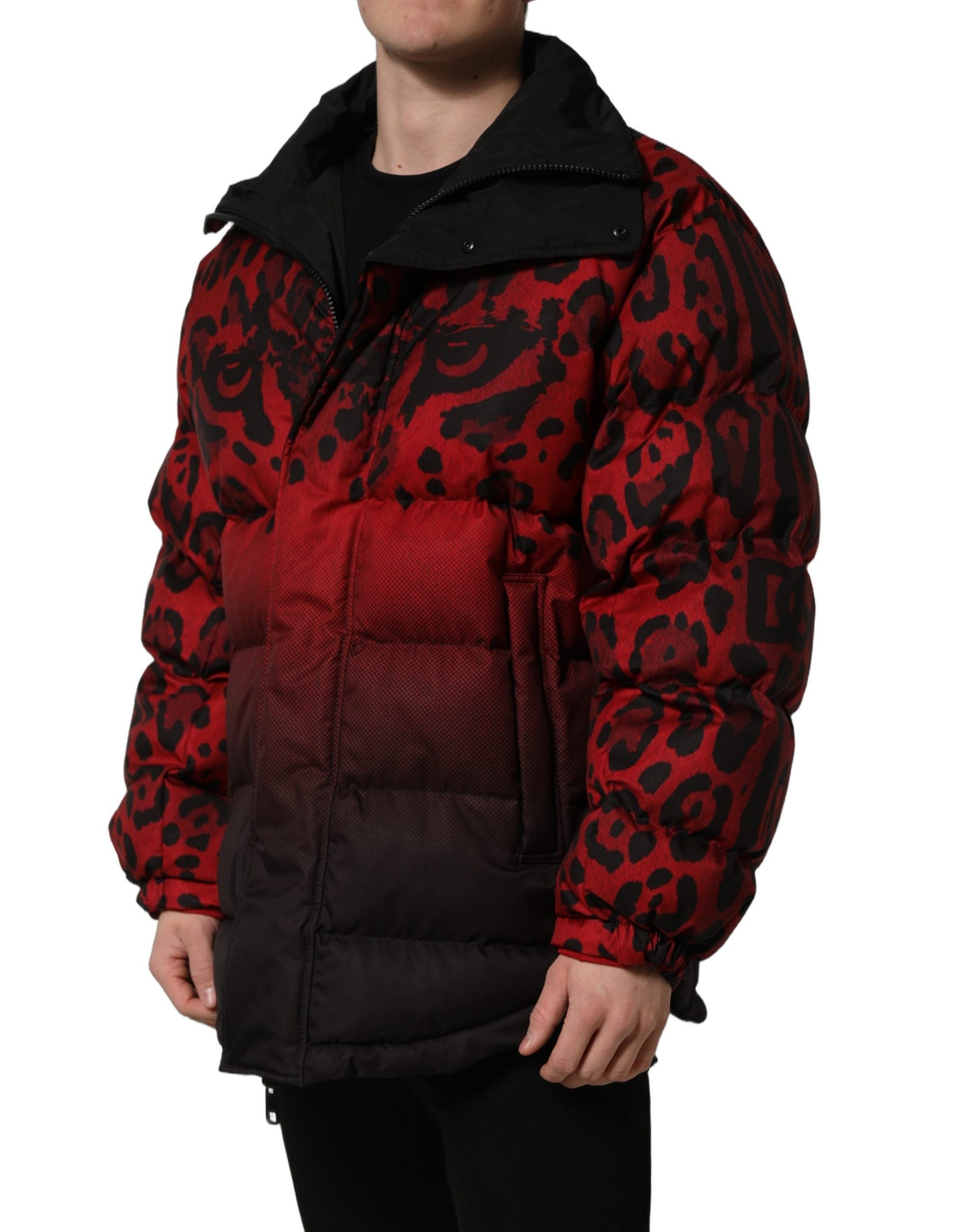 Red Black Reversible Animal Print Puffer Coat Jacket